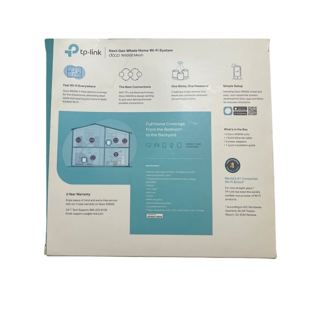 TP-LINK Deco W6000 AX3000 Full Home Mesh Wi-Fi 6 System - White - Picture 2 of 2